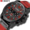 CURREN Genuine Leather Strap Water Resist Chronograph Date Display Expedition Watch Red